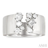 3/4 Ctw Open Top Mixed Diamond Cut Wide Fashion Band in 14K White Gold