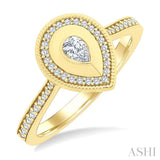 1/3 Ctw Pear shaped Art Deco Pear and Round Cut Diamond Fashion Ring in 14K Yellow Gold