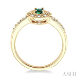 5x3 MM Oval Shape Emerald and 1/10 Ctw Single Cut Diamond Ring in 10K Yellow Gold