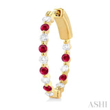 2 MM Round Cut Ruby and 1/2 Ctw Round Cut Diamond Precious Inside-Out Alternating Hoop Earrings in 14K Yellow Gold
