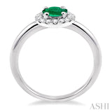 6x4 MM Oval Shape Emerald and 1/6 Ctw Round Cut Diamond Precious Ring in 14K White Gold