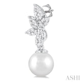 8 MM Cultured Pearl and 3/8 Ctw Round Cut Diamond Lovebright Fashion Earrings in 14K White Gold