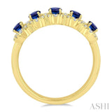 4x3 MM Oval Cut Sapphire and 1/3 Ctw Round Cut Diamond Precious Wedding Band in 14K Yellow Gold