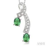 5x4 MM Oval Cut Emerald and 1/6 Ctw Round Cut Diamond Precious Pendant in 14K White Gold with Chain