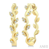 1/10 Ctw Round Cut Diamond Leaf Design Lightweight Hoop Earrings in 10K Yellow Gold