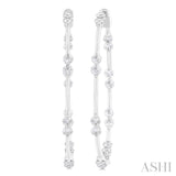 2 Ctw Front and Inner Back Round Cut Diamond Hoop Earrings in 14K White Gold