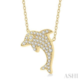1/6 Ctw Sea Life Petite Dolphin Round Cut Diamond Fashion Pendant With Chain in 10K Yellow Gold