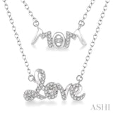 1/6 Ctw Mom & Love Carved Round Cut Diamond Layered Necklace With Link Chain in 10K White Gold
