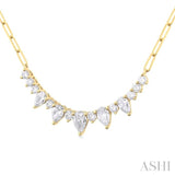 1 Ctw Smile Graduated Pear and Round Cut Diamond Paperclip Necklace in 14K Yellow Gold