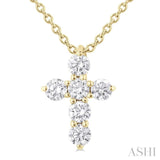 1/4 Ctw Round Cut Diamond Christian Cross 6-Stone Fashion Pendant With Chain in 14K Yellow Gold