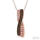 1/5 Ctw White and Champagne Brown Single Cut Diamond Pendant in 14K Rose Gold with Chain