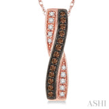 1/5 Ctw White and Champagne Brown Single Cut Diamond Pendant in 14K Rose Gold with Chain
