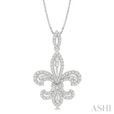 7/8 Ctw Round Cut Diamond Fleur De Lis Diamond Pendant in 14K White Gold with Chain