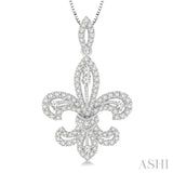 7/8 Ctw Round Cut Diamond Fleur De Lis Diamond Pendant in 14K White Gold with Chain