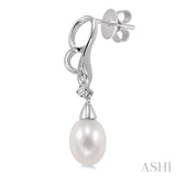 8x6 MM Cultured Pearls and 1/20 Ctw Round Cut Diamond Earrings in 10K White Gold