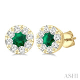 3.3 MM Emerald and 1/2 Ctw Round Cut Diamond Lovebright Precious Stud Earrings in 14K Yellow Gold