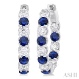 3.1 MM Sapphire and 1 5/8 Ctw Round Cut Inside-Out Diamond Precious Hoop Earrings in 14K White Gold