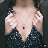 6x4 MM Octagon Cut Ruby and 1/3 Ctw Round Cut Diamond Precious Pendant in 14K Rose Gold with Chain