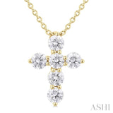 1/3 Ctw Round Cut Diamond Christian Cross 6-Stone Fashion Pendant With Chain in 14K Yellow Gold