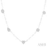 3/4 Ctw Lovebright Mixed Shape Mount Round Cut Diamond Station Necklace in 14K White Gold
