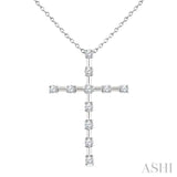 1/4 Ctw Round Cut Diamond Cross Pendant With Chain in 10K White Gold