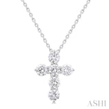 3/4 Ctw Round Cut Diamond Christian Cross 6-Stone Fashion Pendant With Chain in 14K White Gold