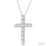 1/2 Ctw Round Cut Diamond Cross Pendant in 14K White Gold with Chain