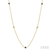 2.25 MM Sapphire and 1/4 Ctw Round Cut Diamond Precious Station Necklace in 14K Yellow Gold