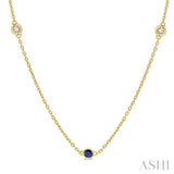 2.25 MM Sapphire and 1/4 Ctw Round Cut Diamond Precious Station Necklace in 14K Yellow Gold