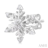 1/10 Ctw Petite Snowflake Round Cut Diamond Halo Fashion Stud Earring in 10K White Gold