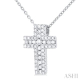 1/4 Ctw Cross Round Cut Diamond Fashion Pendant With Chain in 14K White Gold