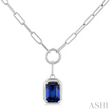 6x4 MM Sapphire Solitaire Precious Paperclip Pendant With Chain in 10K White Gold