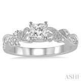 1/10 Ctw Princess Cut Center Semi-Mount Diamond Leaf Motif Engagement Ring in 14K White Gold