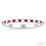 1.35 MM Round Shape Ruby and 1/10 Ctw Petite Round Cut Diamond Precious Stack Band in 10K White Gold