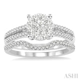 3/4 Ctw Diamond Wedding Set with 3/4 Ctw Round Cut Engagement Ring and 1/10 Ctw Wedding Band in 14K White Gold