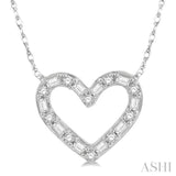 1/4 Ctw Heart Charm Baguette and Round Cut Diamond Pendant With Chain in 14K White Gold