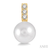 7 MM Cultured Pearls and 1/10 Ctw Round Cut Diamond Earrings in 10K Yellow Gold