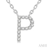 1/20 Ctw Initial 'P' Round Cut Diamond Pendant With Chain in 10K White Gold