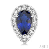 5x3 MM Pear Shape Sapphire and 1/8 Ctw Single Cut Diamond Halo Precious Stud Earrings in 10K White Gold