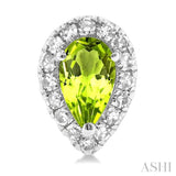 5x3 MM Pear Shape Peridot and 1/8 Ctw Single Cut Diamond Halo Semi-Precious Stud Earrings in 10K White Gold
