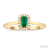 5x3 MM Octagonal Shape Emerald and 1/20 Ctw Single Cut Diamond Halo Precious Ring in 10K Yellow Gold