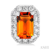 5x3 MM Octagonal Shape Citrine and 1/8 Ctw Single Cut Diamond Halo Semi-Precious Stud Earrings in 10K White Gold