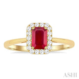 6x4 MM Octagonal Shape Ruby and 1/6 Ctw Round Cut Diamond Halo Precious Ring in 10K Yellow Gold