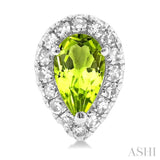 5x3 MM Pear Shape Peridot and 1/8 Ctw Single Cut Diamond Halo Semi-Precious Stud Earrings in 14K White Gold