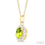5x3 MM Oval Shape Peridot and 1/20 Ctw Single Cut Diamond Halo Semi-Precious Pendant with Chain in 10K Yellow Gold