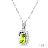 5x3 MM Octagonal Shape Peridot and 1/20 Ctw Single Cut Diamond Halo Semi-Precious Pendant with Chain in 14K White Gold