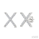 1/10 Ctw Initial 'X' Single Cut Diamond Earrings in 10K White Gold