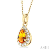 5x3 MM Pear Shape Citrine and 1/20 Ctw Single Cut Diamond Halo Semi-Precious Pendant with Chain in 10K Yellow Gold