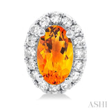 5x3 MM Oval Shape Citrine and 1/8 Ctw Single Cut Diamond Halo Semi-Precious Stud Earrings in 14K White Gold