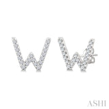 1/8 Ctw Initial 'W' Single Cut Diamond Earrings in 10K White Gold